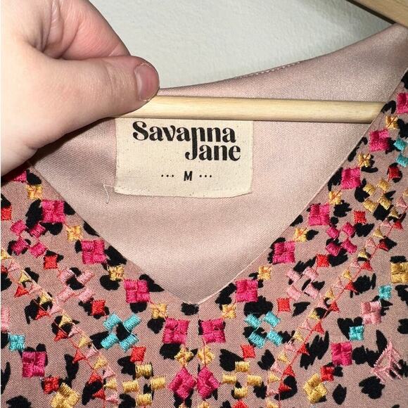 Savanna Jane Rumor Has It Babydoll Animal Print Embroidered Mini Dress Medium - Picture 2 of 6